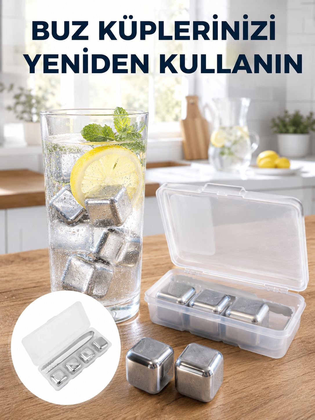 Çevre Dostu Metal Buz Küpü ve Kullanışlı Klips Seti