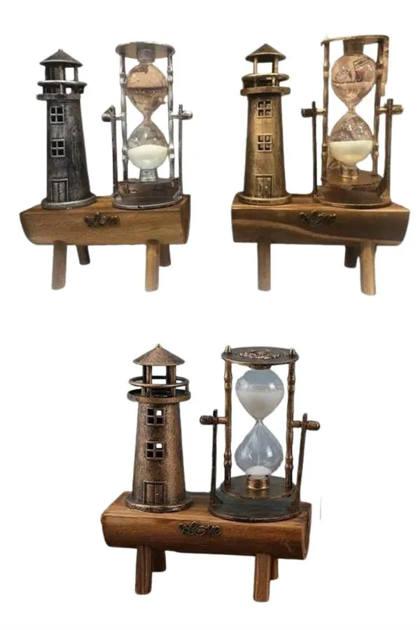 Hediyelik Eşya Retro Deniz Fenerli Kum Saati Ahşap Görünümlü Dekoratif Eşya