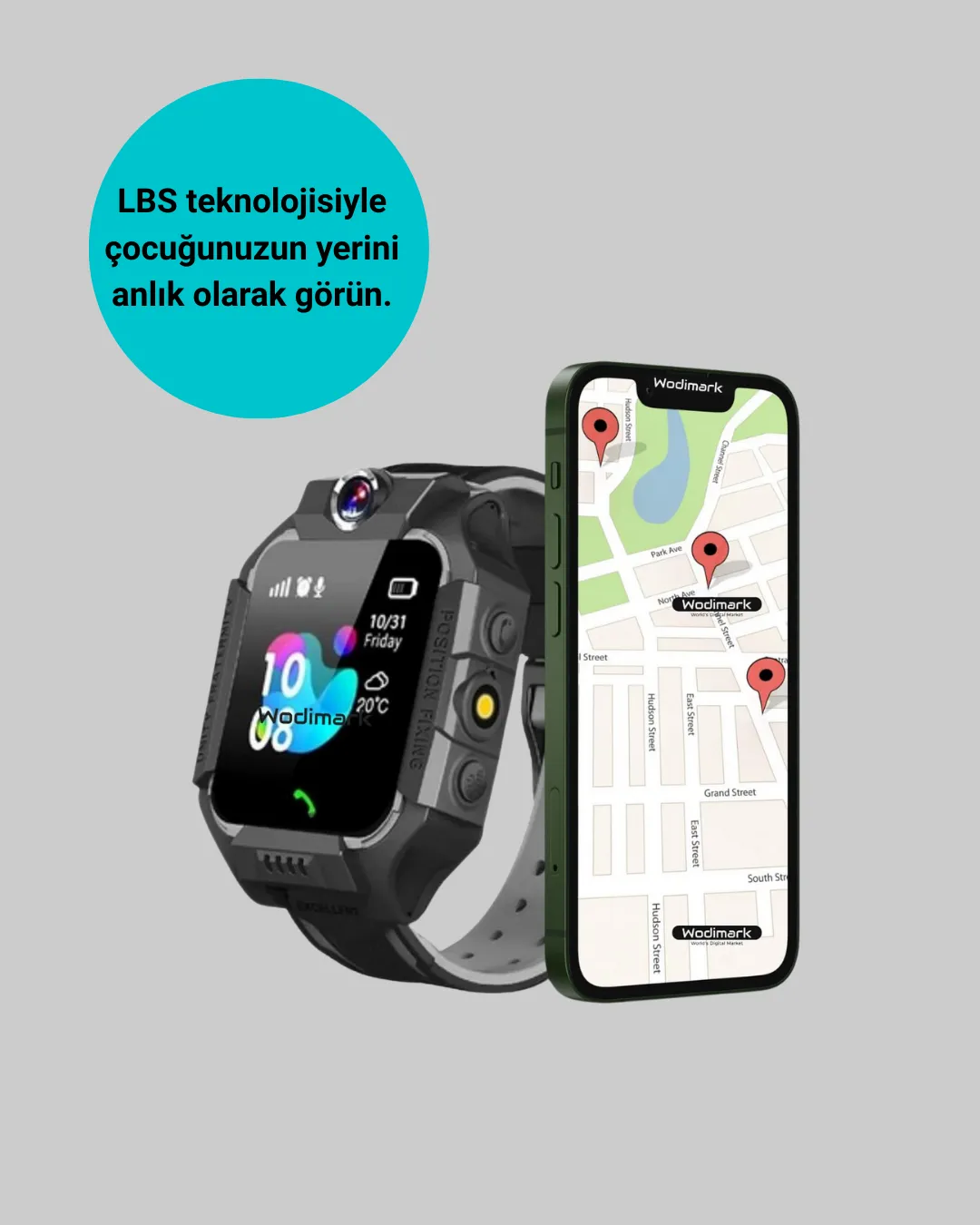 S10 Siyah Çocuk Takip Saati Güvenli Alan Uyarısı ve Sesli Mesaj