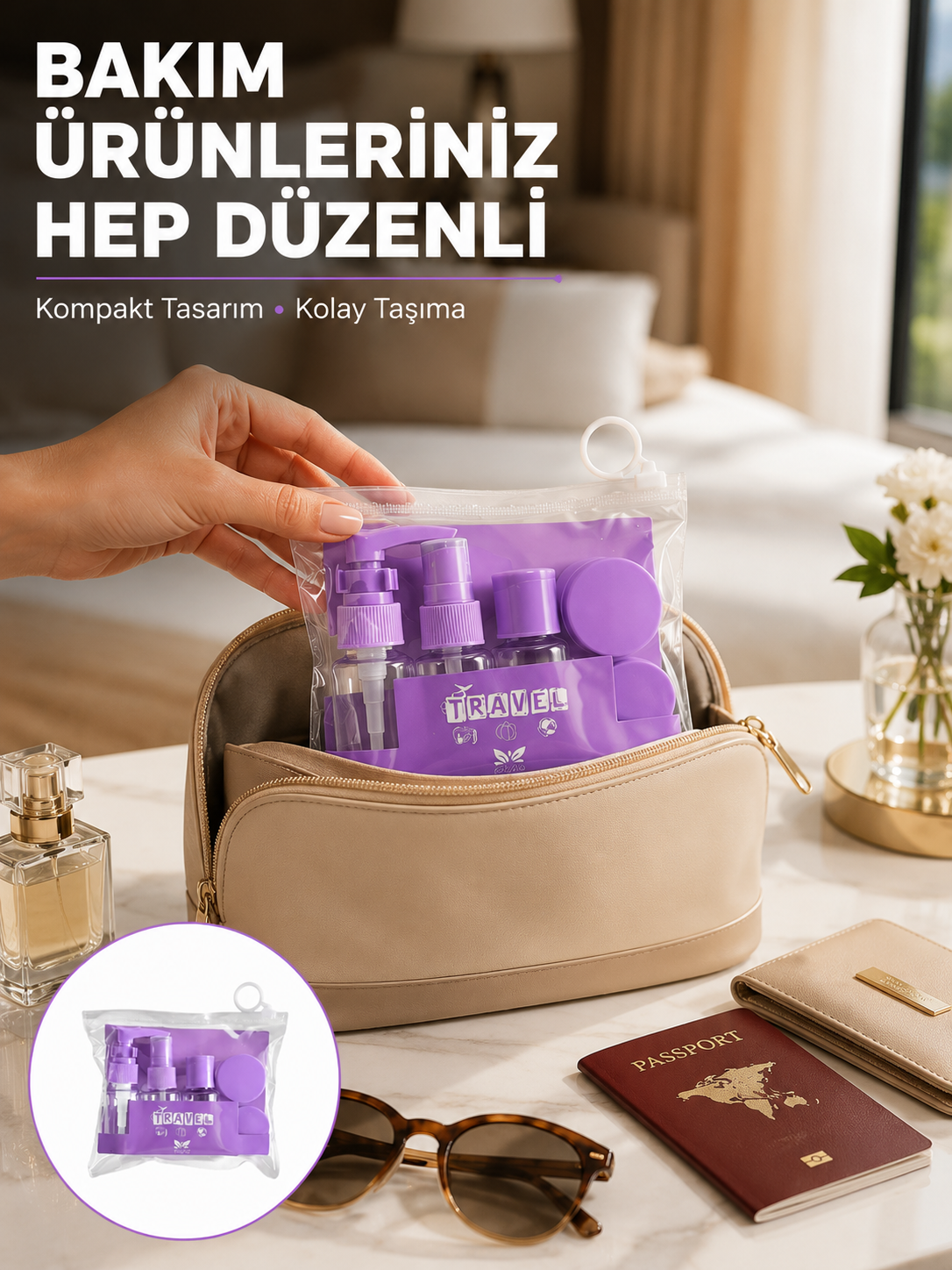 Seyahat Bakım Seti 5 Parça Sızdırmaz Şeffaf Kapaklı 30ml