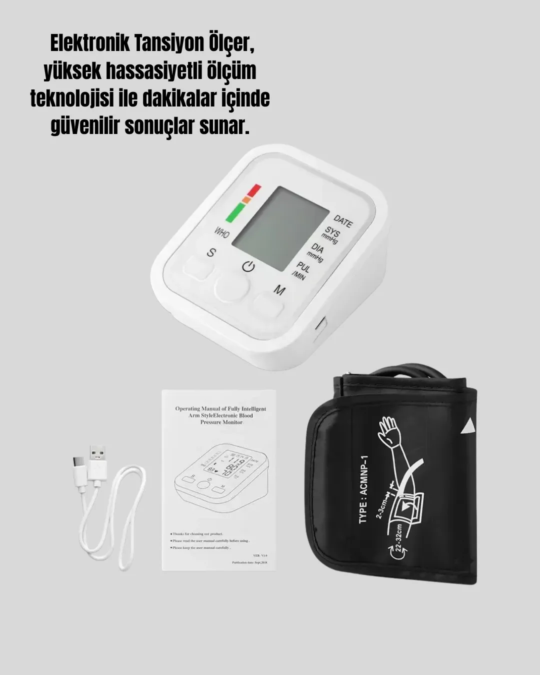 Taşınabilir Pil ve USB Girişli Tansiyon Aleti