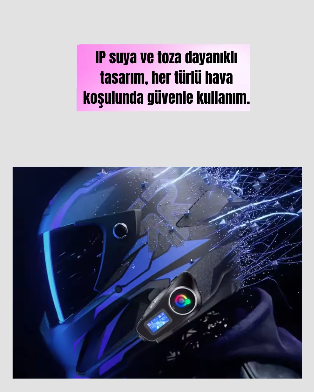 LCD Ekranlı Bluetooth Kask Kulaklığı FM Radyo ve SD Kart Girişli