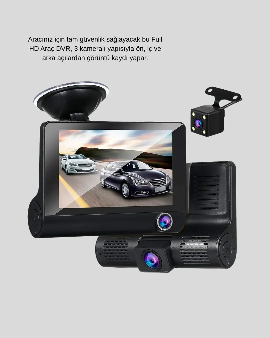 Araç DVR Kamerası 3’lü 170° Geniş Açılı Full HD ve Park Destekli