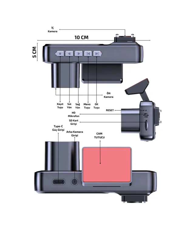 1080p Ön, 720p Arka ve İç Kamera ile %100 Kapsama – Gece Görüşlü Araç Kamerası