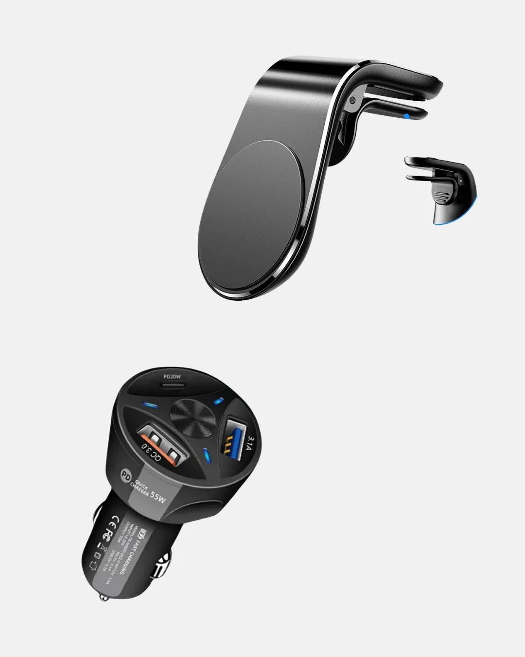 Manyetik Araç Telefon Tutucu ve Hızlı Şarj Adaptörü 2’li Set