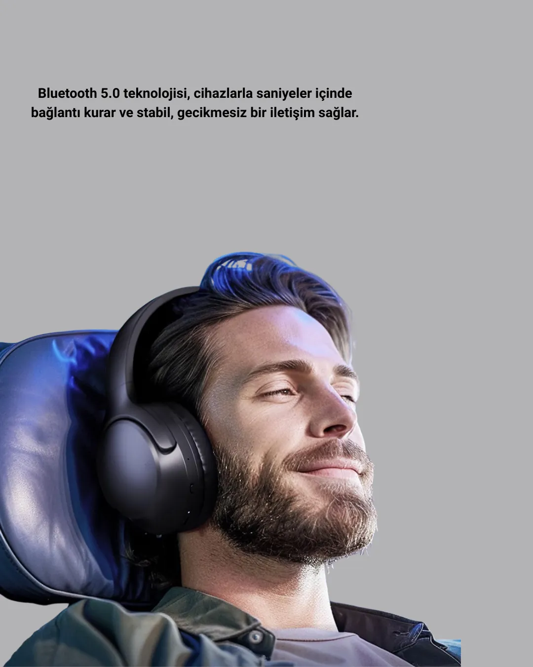 Kablosuz Bluetooth Kulaklık 5.0 18 Saat Kullanım Dinamik Sürücü Siyah