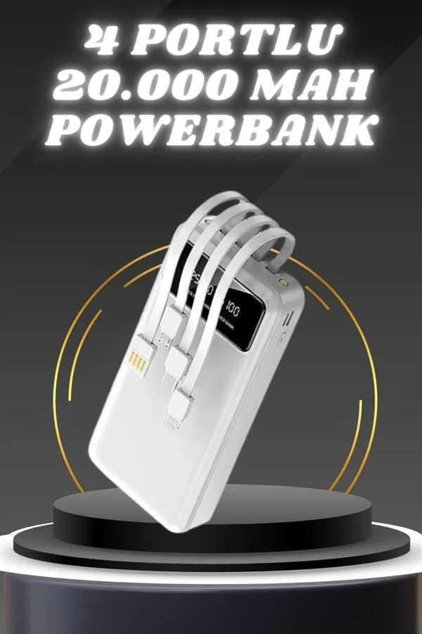 Powerbank Şarj Cihazı 4 Çıkışlı 20.000 MAH Powerbank Kompakt Yüksek Kapasiteli Hızlı Şarj