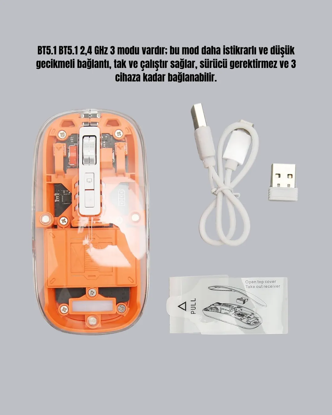 Kablosuz, Sessiz, Ergonomik ve Şarjlı Fare - Gelişmiş Çoklu Cihaz Desteği