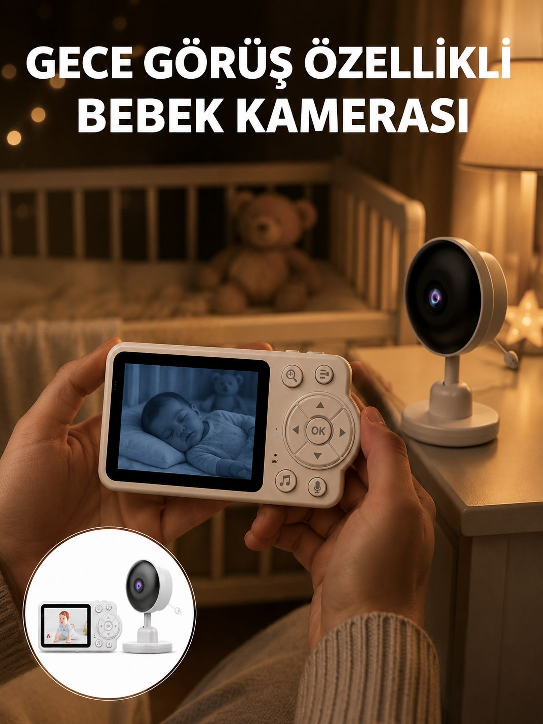 Gece Görüşlü Kablosuz Bebek Monitörü Ağlama ve Hareket Algılama