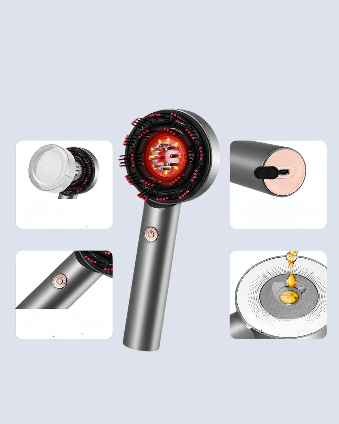 Kırmızı Işık Terapi Saç Derisi Masaj Tarağı 3 Modlu Yağ Hazneli