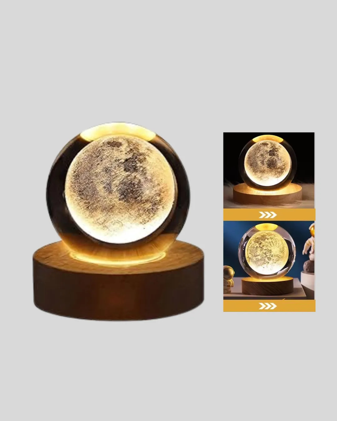 Ay Temalı Kristal Küre Gece Lambası LED Aydınlatmalı Premium Dekor