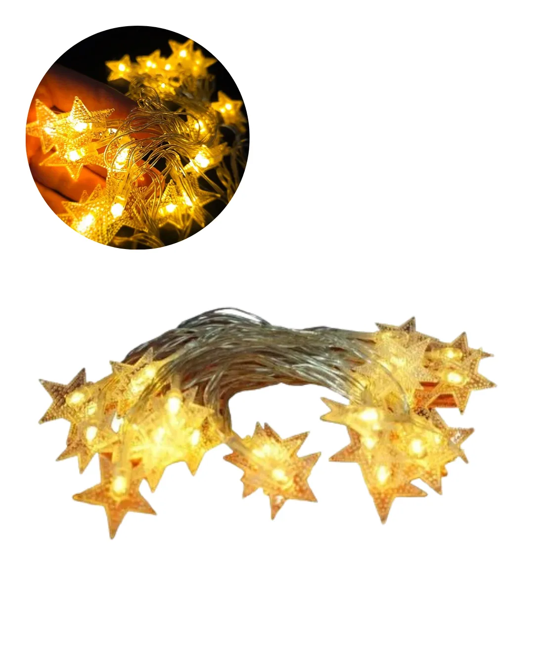 Günışığı Beyaz Yıldız Işık Zinciri 5 Metre Enerji Tasarruflu Dekor