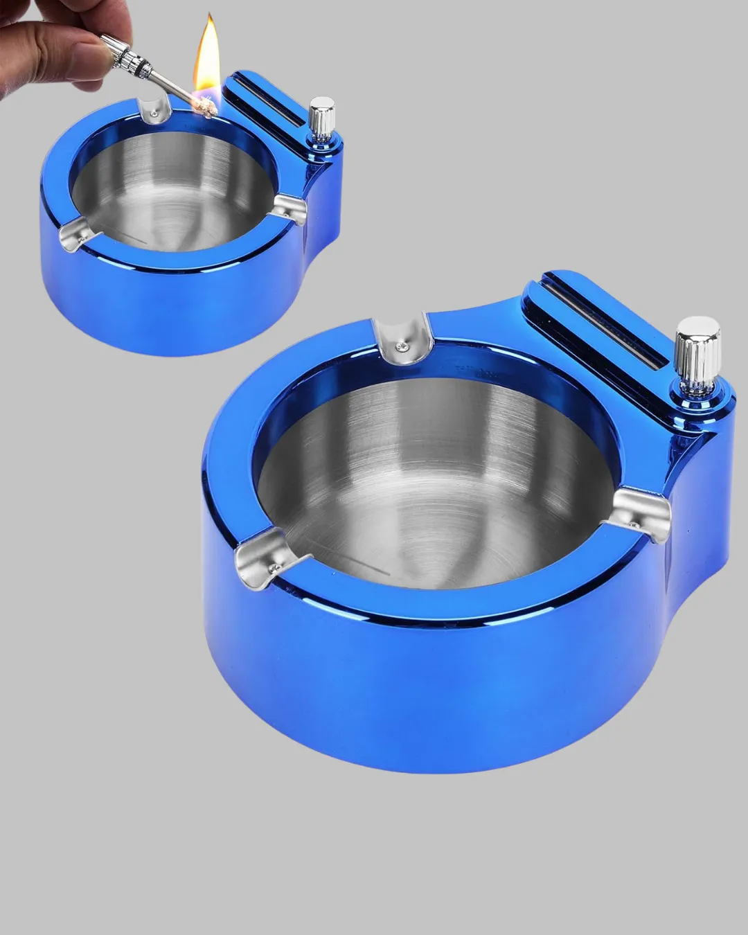 Yuvarlak Metal Küllük Çakmak Entegreli Dayanıklı Yapı