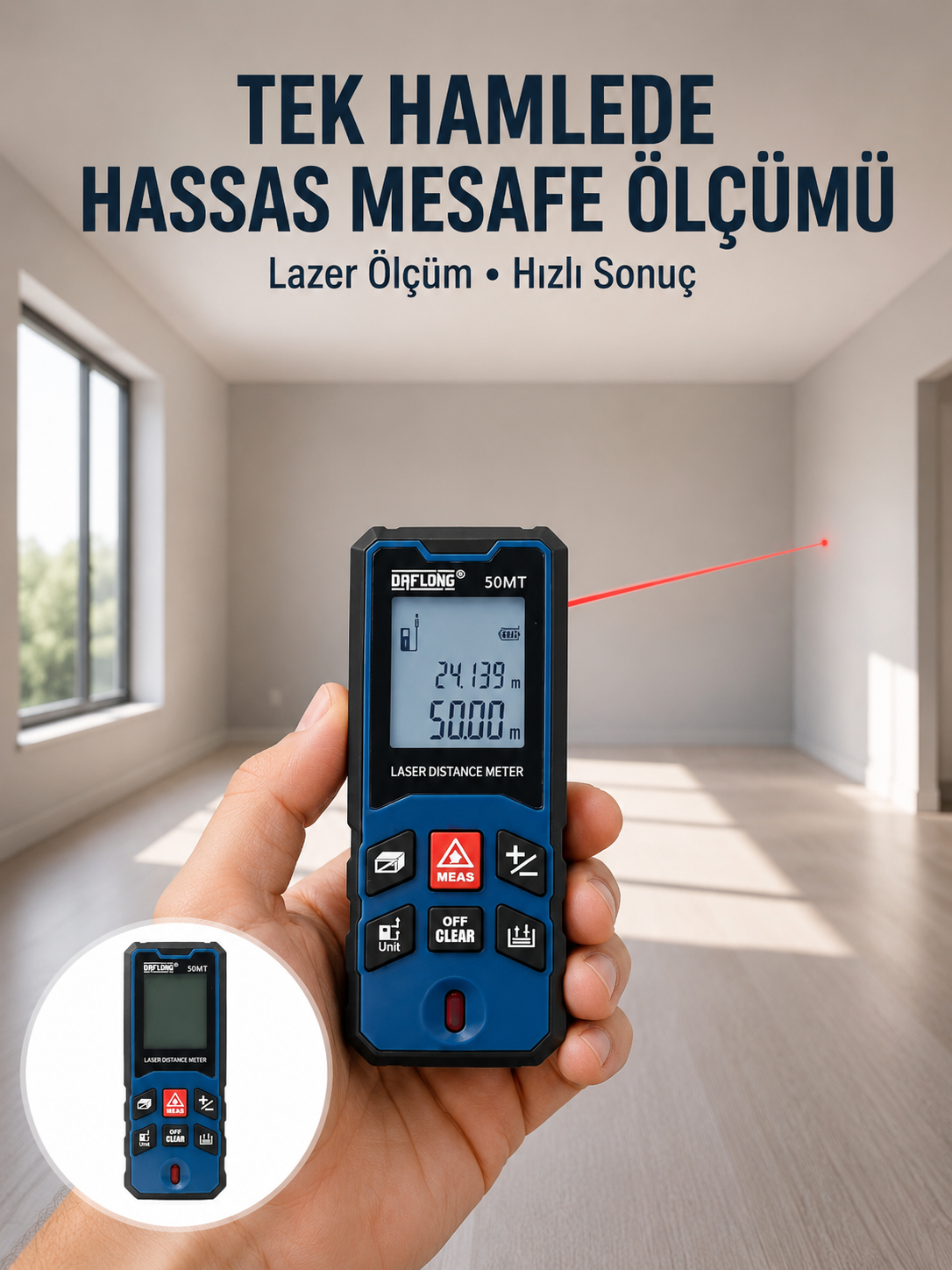 Lazer Metre 50 MT Hassas ve Hızlı Ölçüm Özellikli