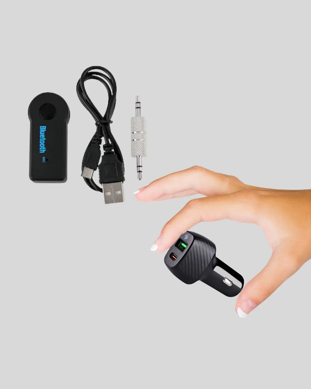 Bluetooth AUX Çevirici ve PD Destekli Araç Şarj Cihazı 2’li Set