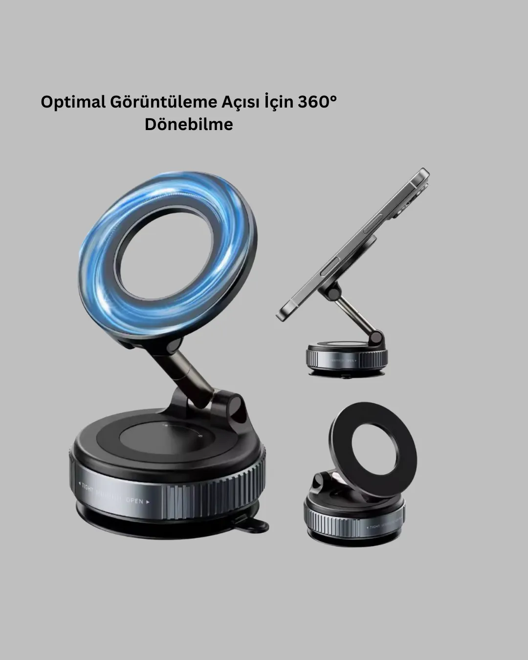 Manyetik Araç Telefon Tutucu 360 Derece Dönebilen Vakumlu Stand