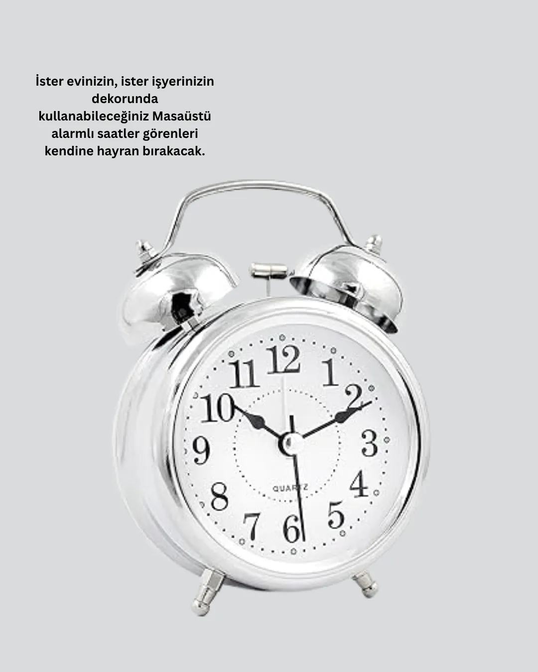 Dekoratif Gümüş Işıklı Alarmlı Masa Saati Sessiz Mekanizma