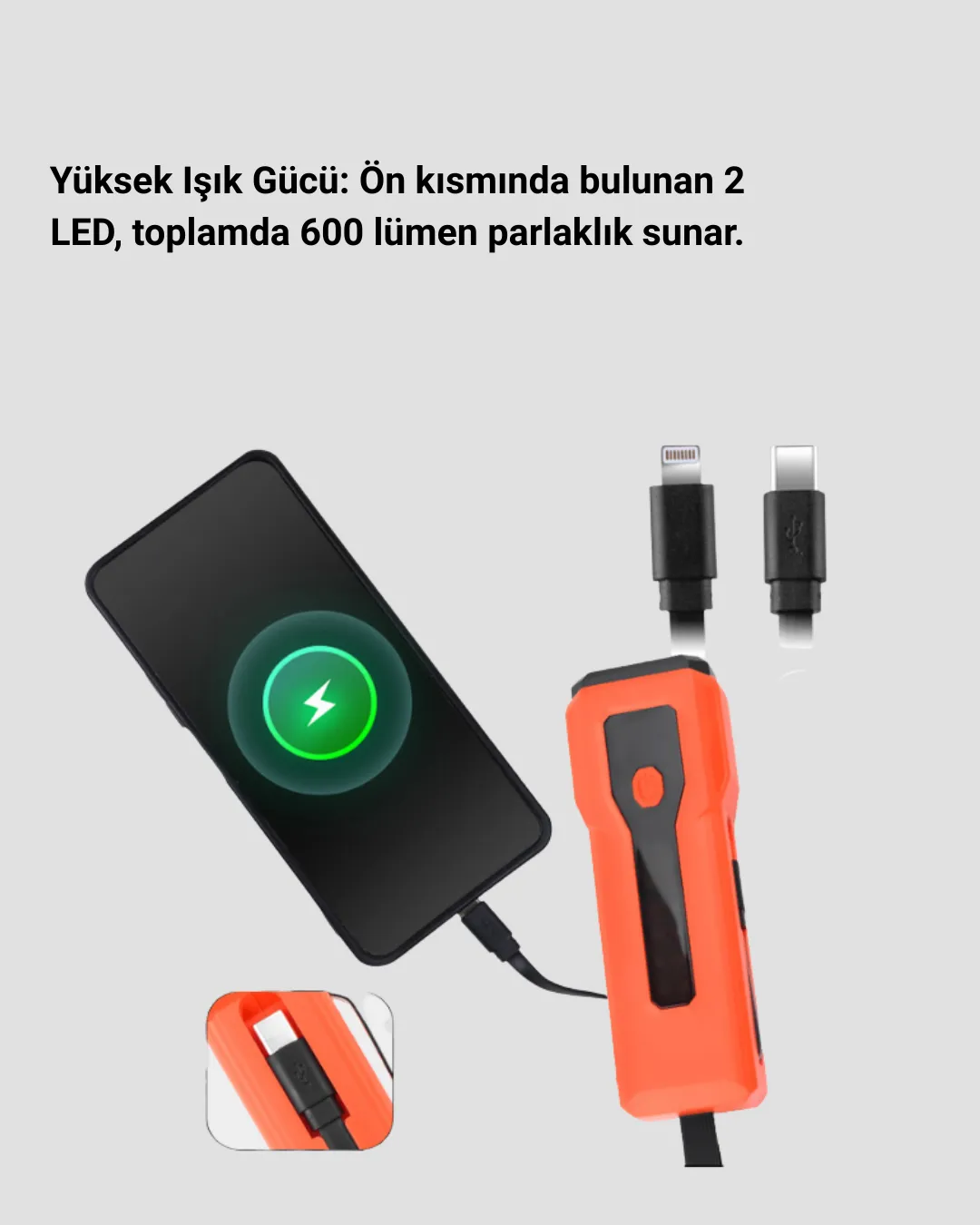 600 Lümen Bisiklet Ön Işık Powerbankli Çakar COB Led