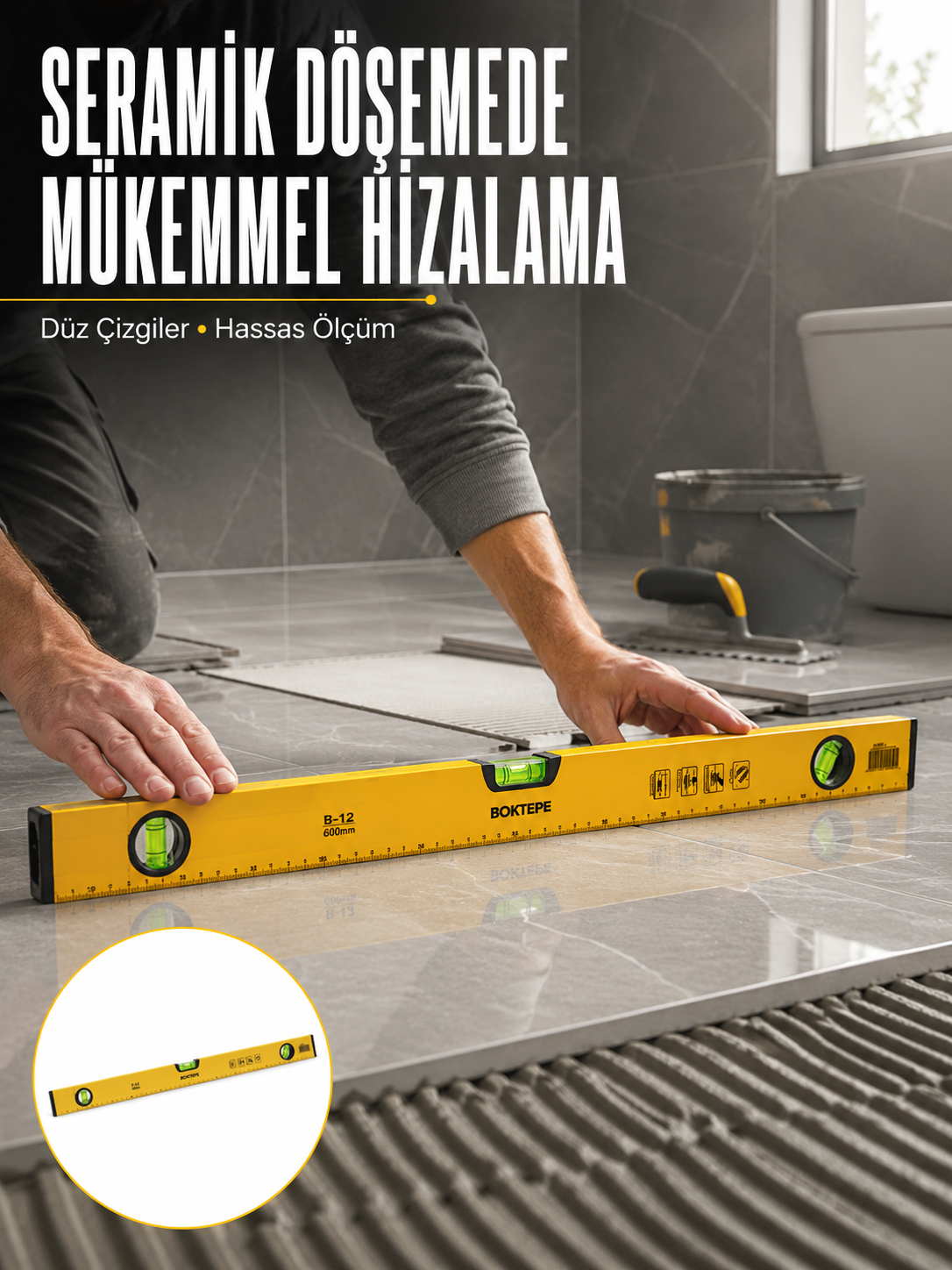 600 mm Su Terazisi Sarı Dayanıklı Gövde Hassas Ölçüm