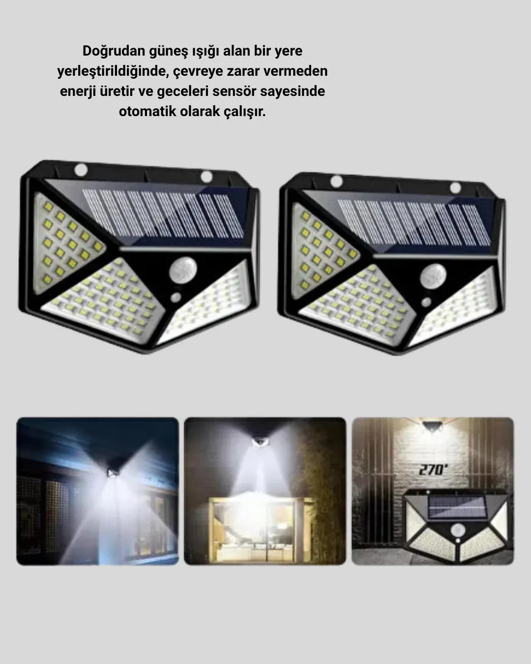 Güneş Enerjili Aydınlatma 100 LED Sensörlü Solar Dış Mekan Lamba