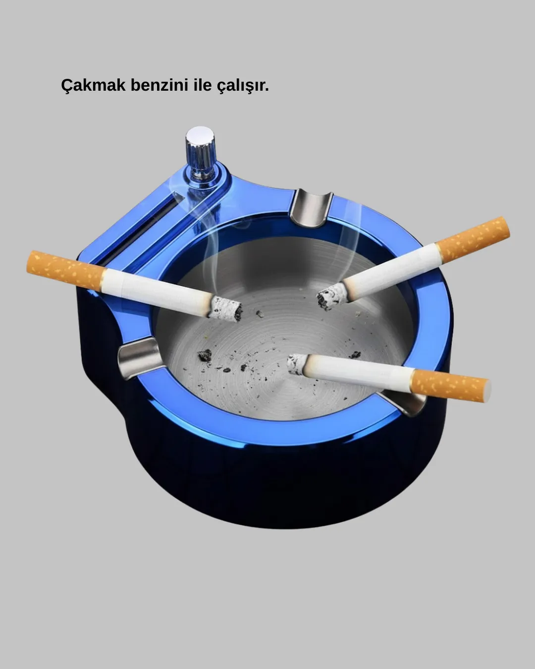 Masa Üstü Çakmaklı Küllük Paslanmaz Metal Gövde