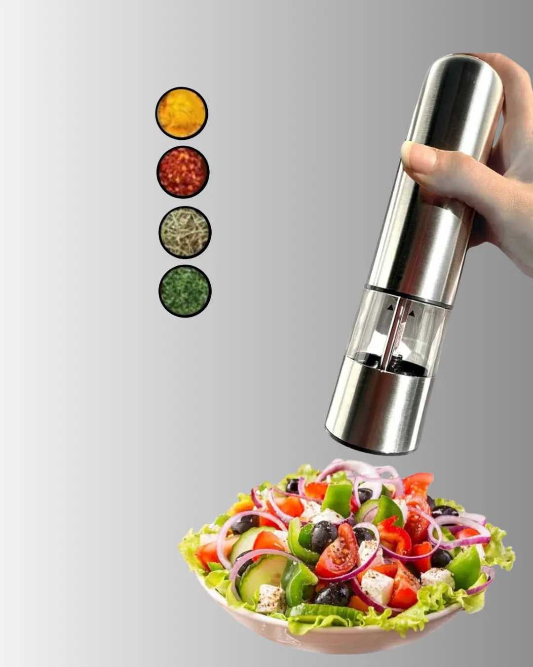 Tek Elle Kullanılan Otomatik Baharat Değirmeni Işıklı Sistem