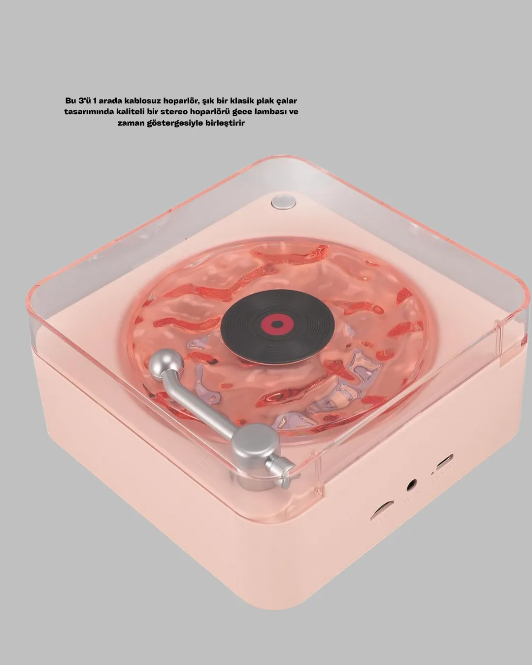 Retro Bluetooth Hoparlör – Yumuşak Gece Lambası ve Saat Göstergeli