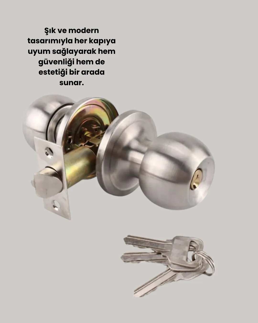 Paslanmaz Çelik Dayanıklı Topuzlu Kapı Kilidi