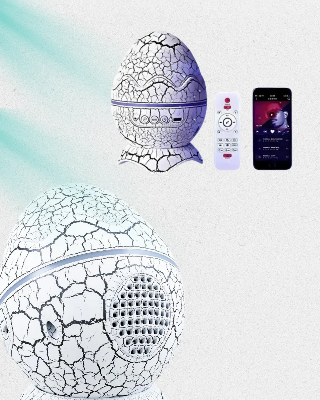 Dinozor Yumurtası Galaksi Projektör Gece Lambası 4'ü 1 Arada – Bluetooth Hoparlörlü