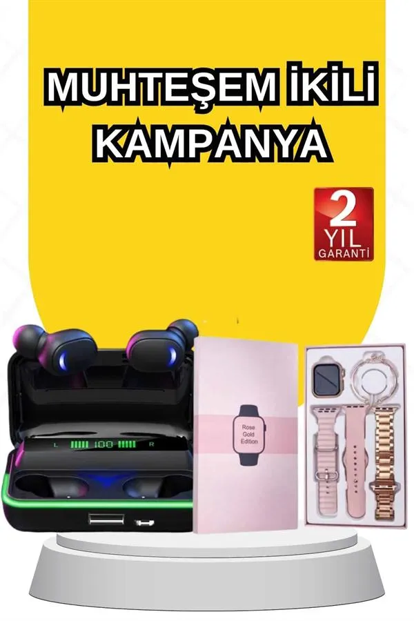 Kadınlara Özel Bileklik Hediyeli Akıllı Saat ve Dijital Göstergeli ANC Özellikli Bluetooth Kulaklık