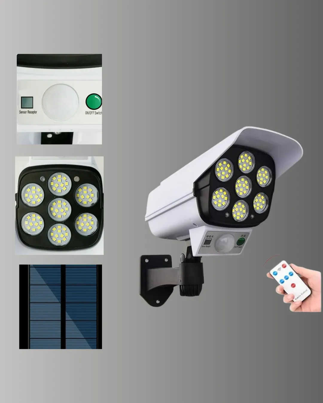 3 Modlu Güneş Paneli Aydınlatmalı Dış Mekan Güvenlik Işığı – IP65 Su Geçirmez, PIR Sensörlü