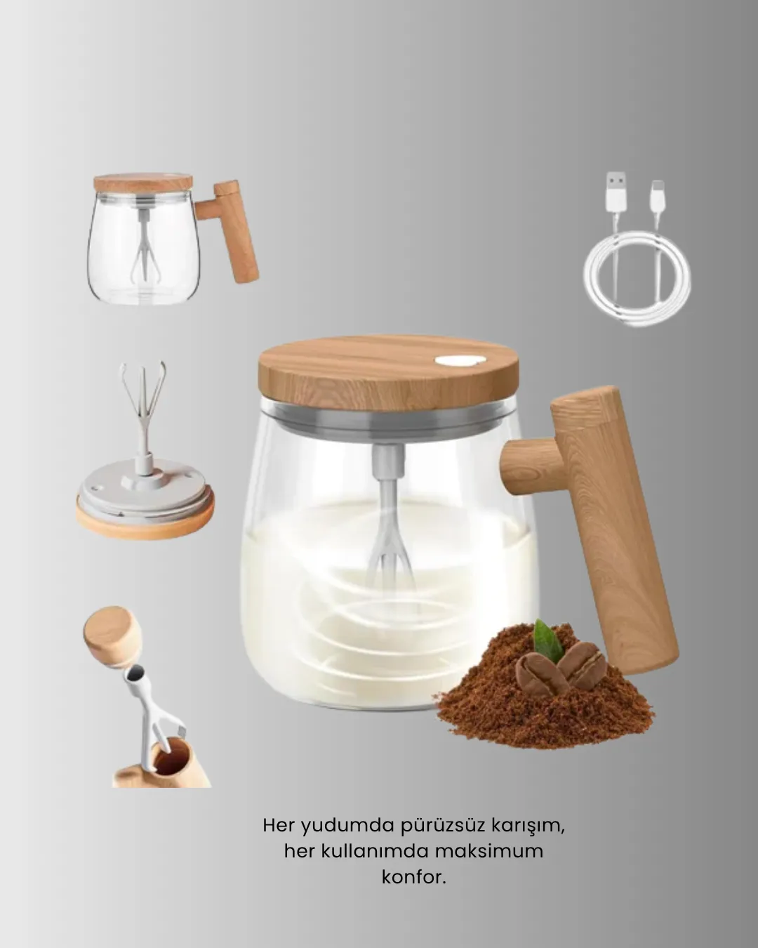 Isıtıcılı Manyetik Karıştırıcı Kupa – 400 ml, C Tipi Şarjlı, Akıllı Tasarım