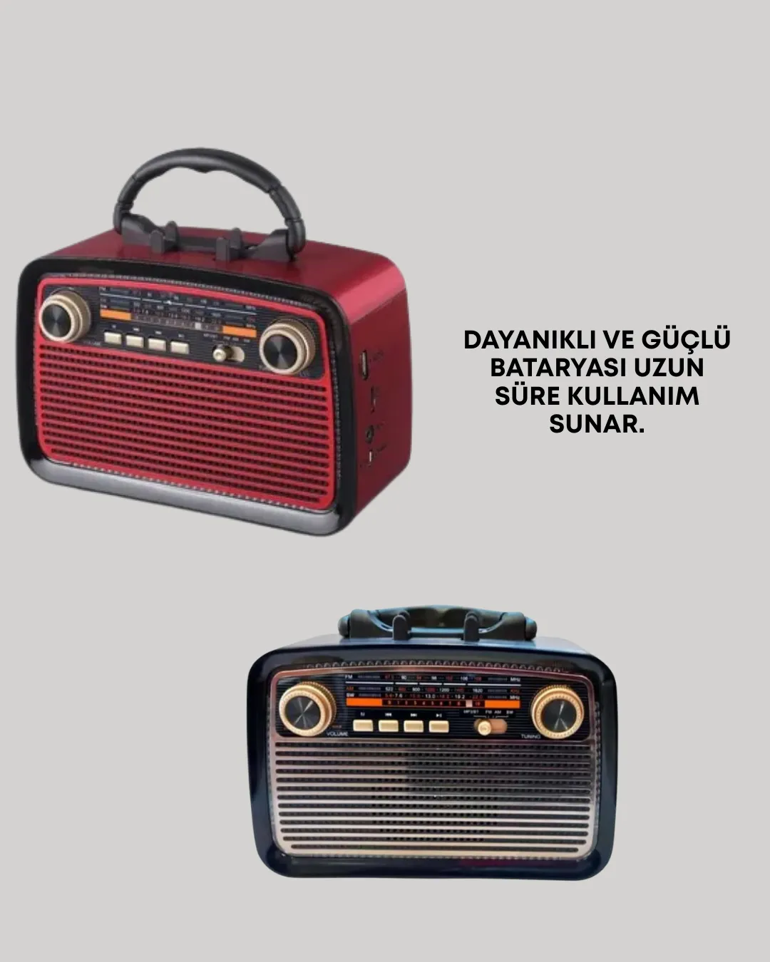 Nostaljik Radyo Görünümlü Bluetooth Hoparlör – FM/AM Yayın, Kablosuz Bağlantı, Şarj Edilebilir
