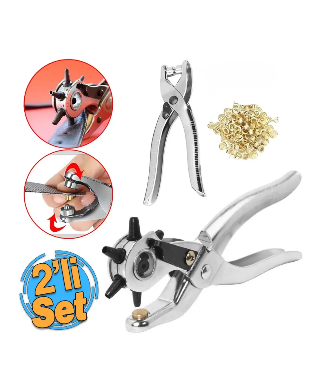 Deri Delme Aparatı 2li Kemer Çanta Ayakkabı Delme Pensesi Seti