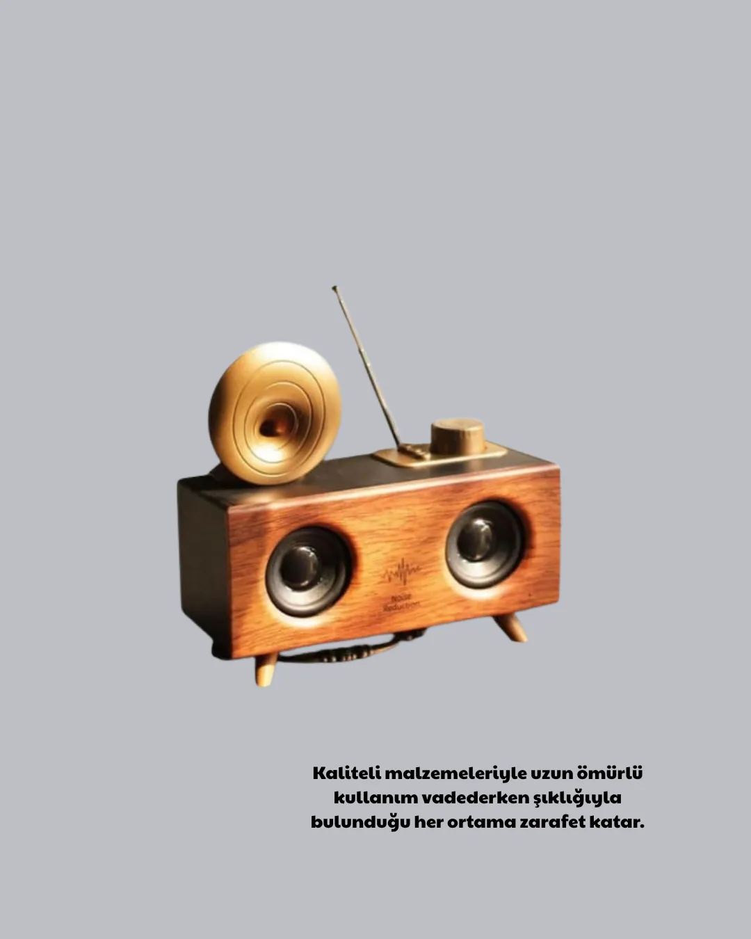 Çift Hoparlörlü Bluetooth Gramofon Speaker – FM Radyo, USB, SD Kart ve AUX Girişli