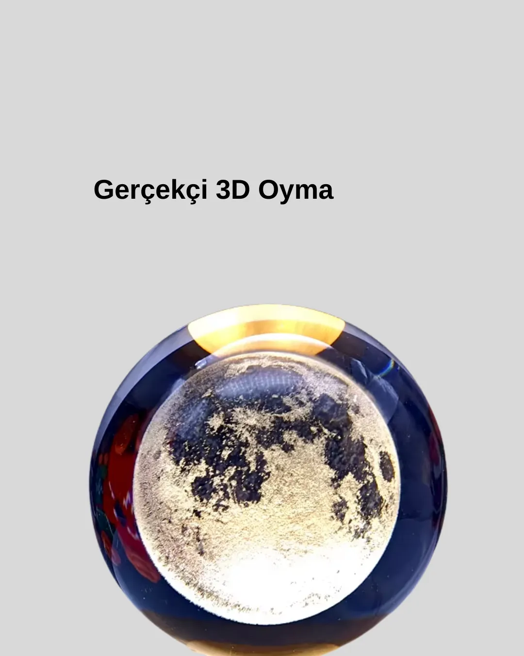 Ay Figürlü 3D Kristal Küre LED Gece Lambası Ahşap Standlı Dekoratif Lamba