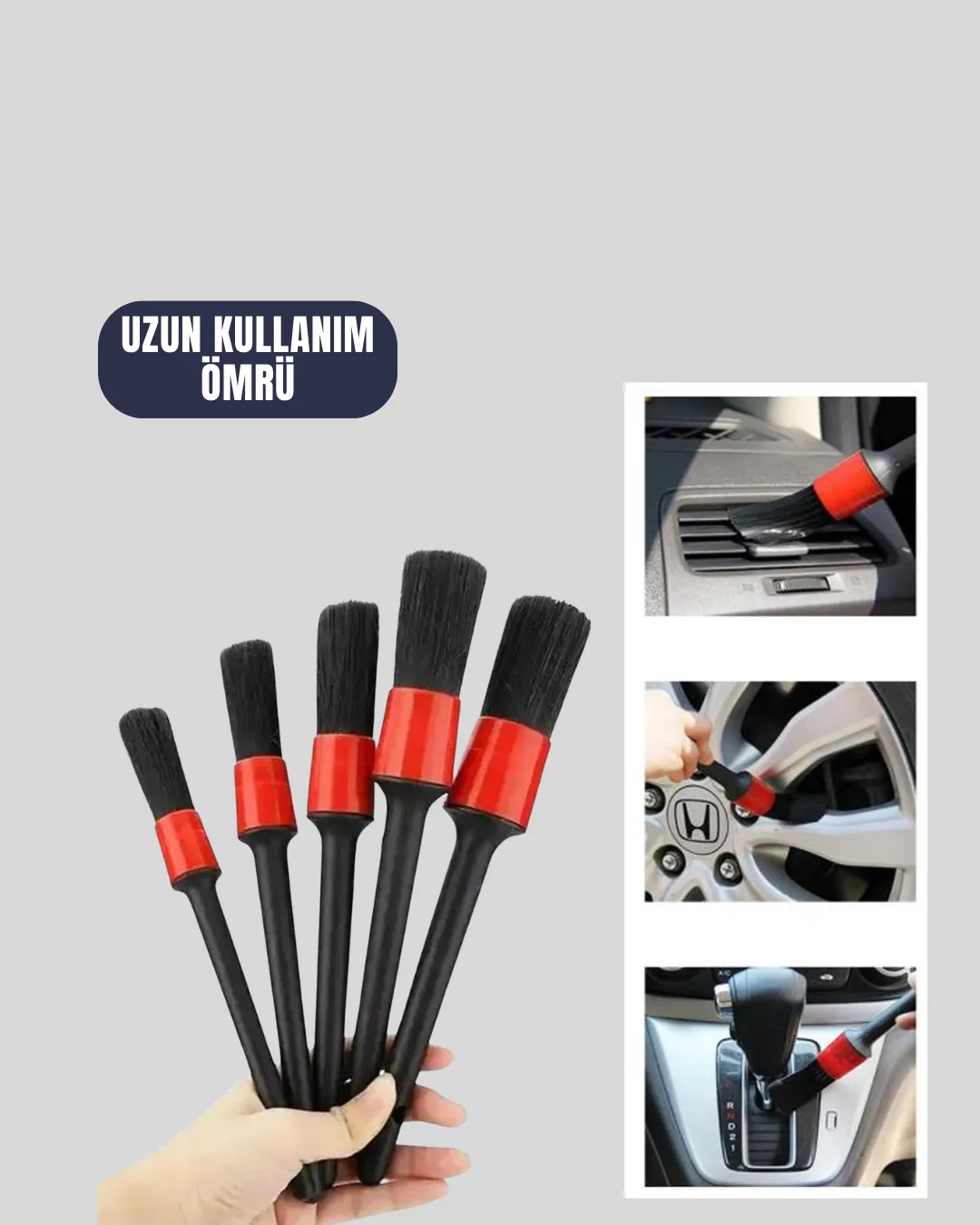 5 Boy Fırçalı Araba Temizlik Seti-Derin Temizlik Sağlayan Yumuşak Fırçalar