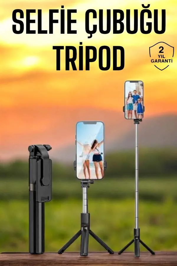 Selfie Çubuğu Tripod Kumandalı Telefon Tutucu Siyah