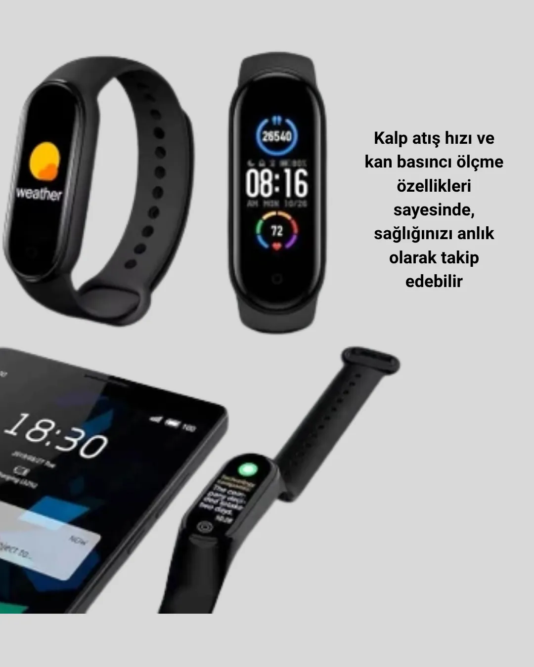 Akıllı Bileklik – Kalp Atış, Uyku ve Adım Takibi, IP67 Su Geçirmez