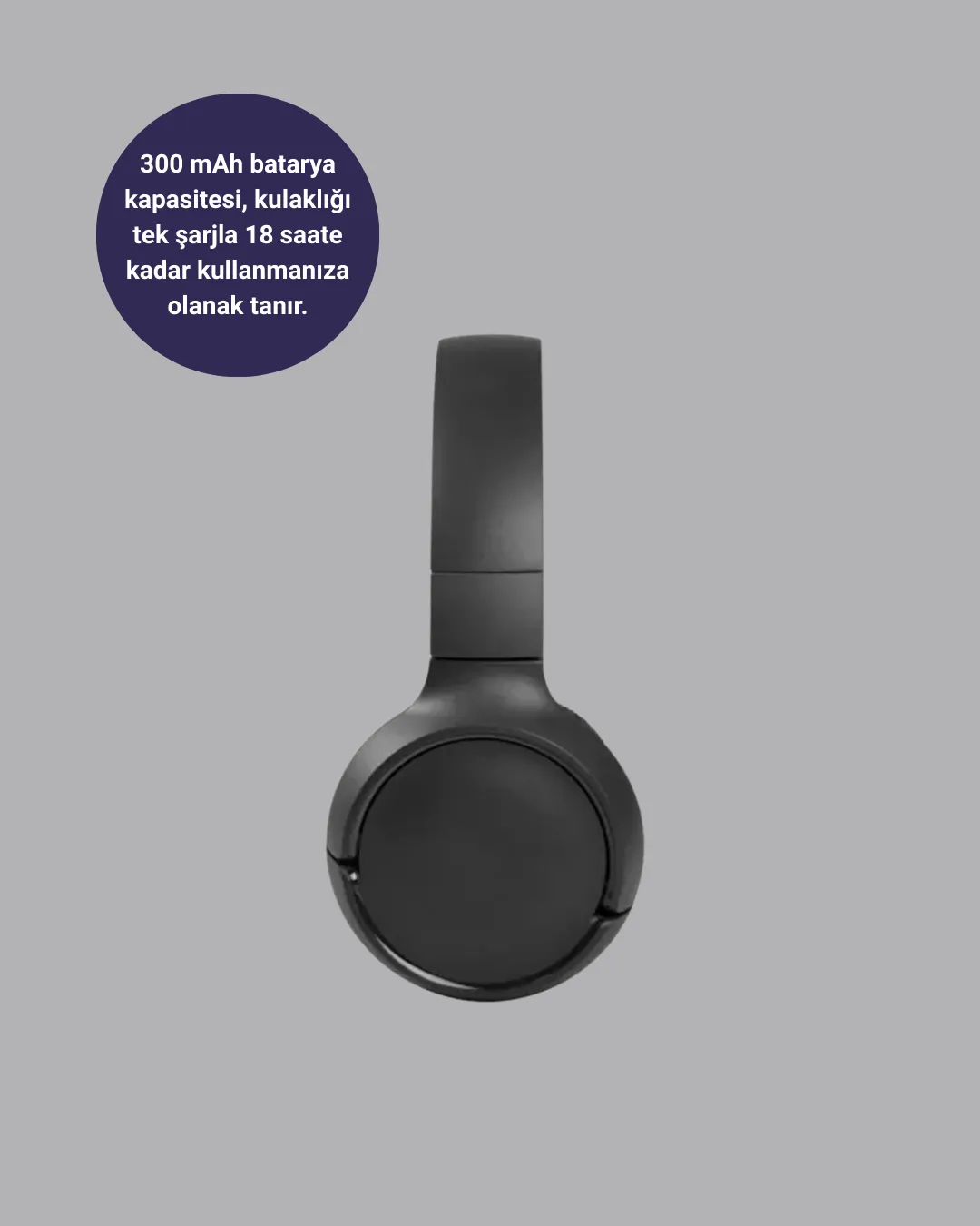 Bluetooth 5.0 Siyah Kablosuz Kulaklık 18 Saat Batarya Katlanabilir Tasarım