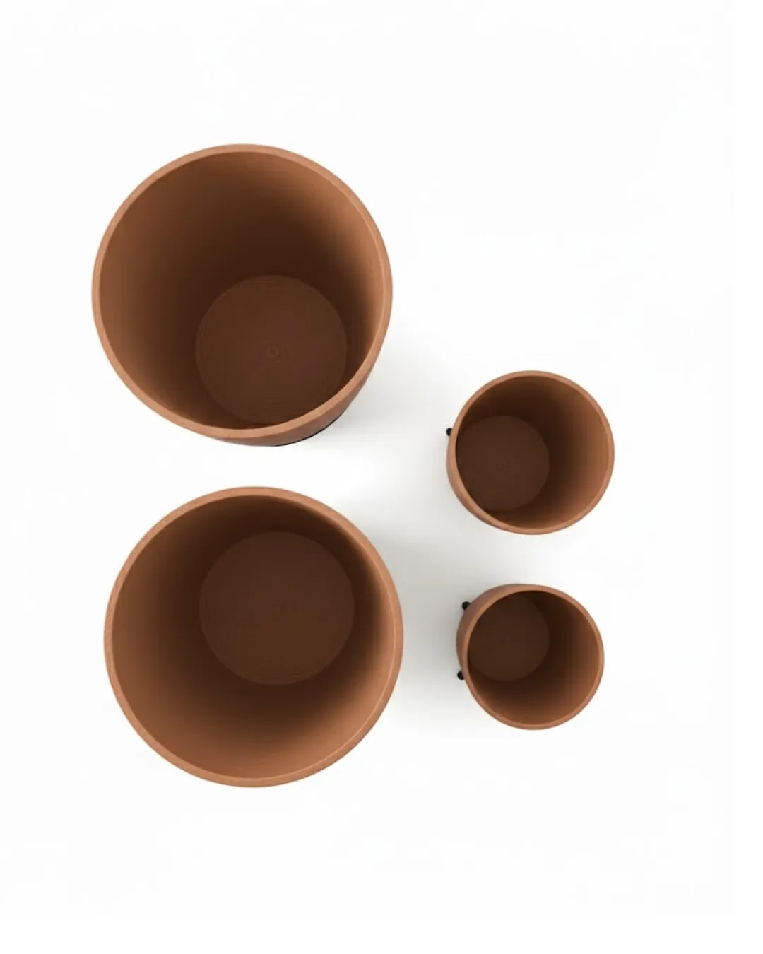 4’lü 3D Modern Kahverengi Vazo Seti Ayaklı Dekoratif Saksı Takımı