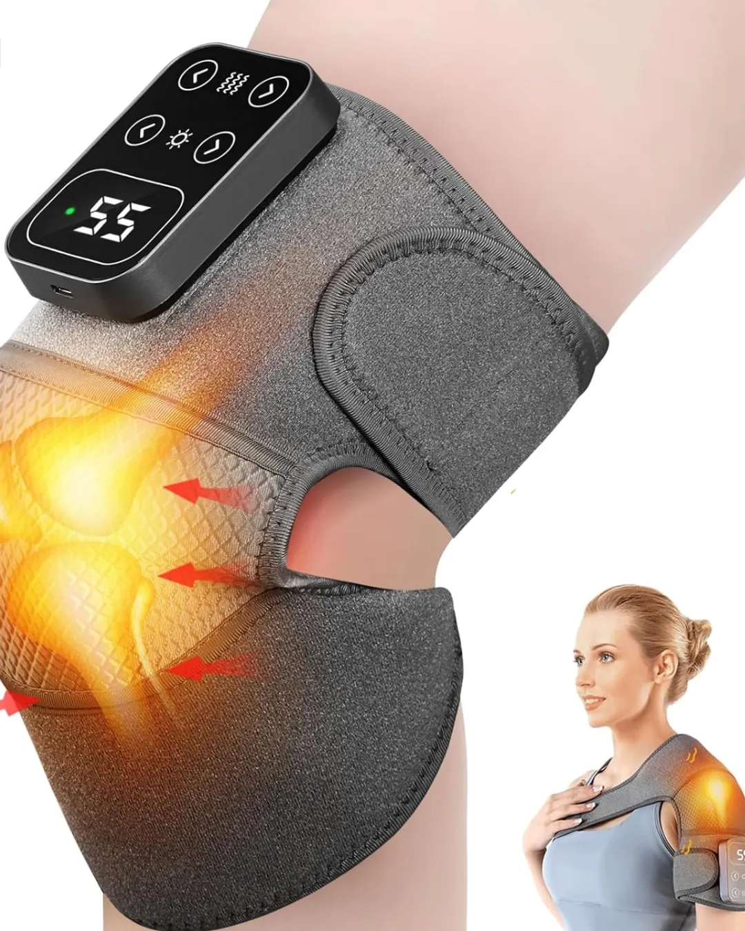 Kablosuz Isıtmalı Diz Omuz Masaj Cihazı Titreşimli Eklem Masaj Bandı 2li Set