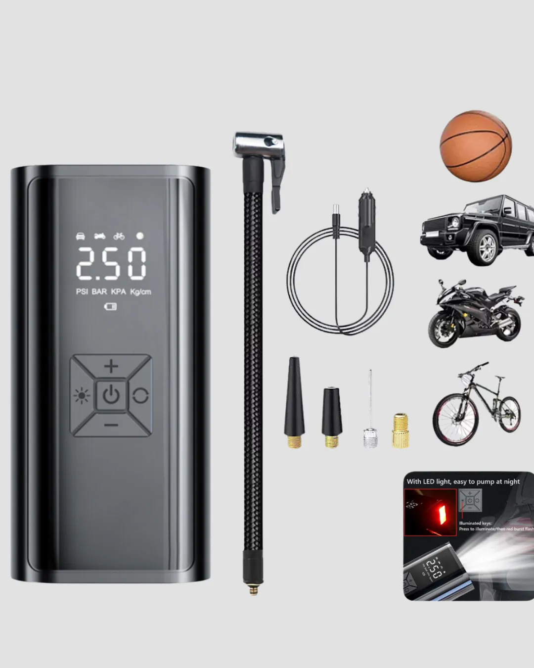 Taşınabilir 80W Kablosuz Lastik Şişirme Pompası Dijital Ekranlı