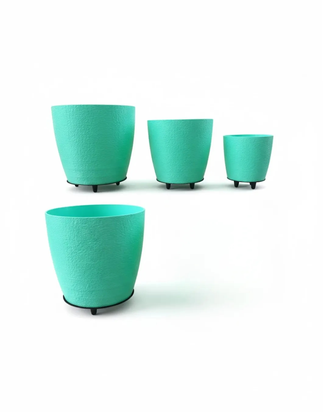 4’lü 3D Yeşil Dekoratif Saksı Takımı Ayaklı Modern Vazo Seti