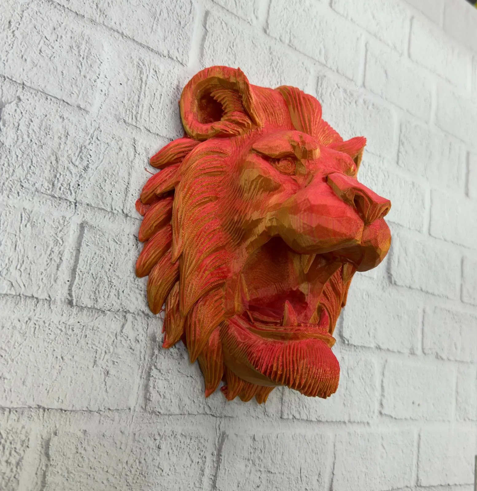 Gold Kırmızı Aslan Duvar Dekoru Asılabilir Hediyelik 3D Heykel 20x21 cm