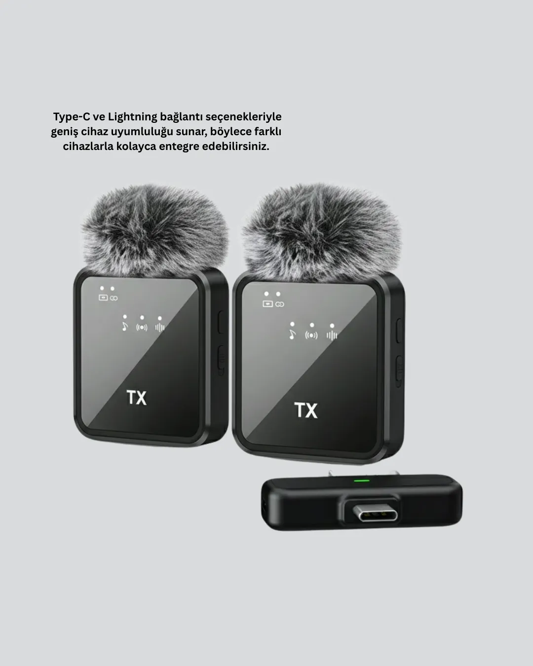 2in1 Kablosuz Yaka Mikrofonu iOS ve Android Uyumlu