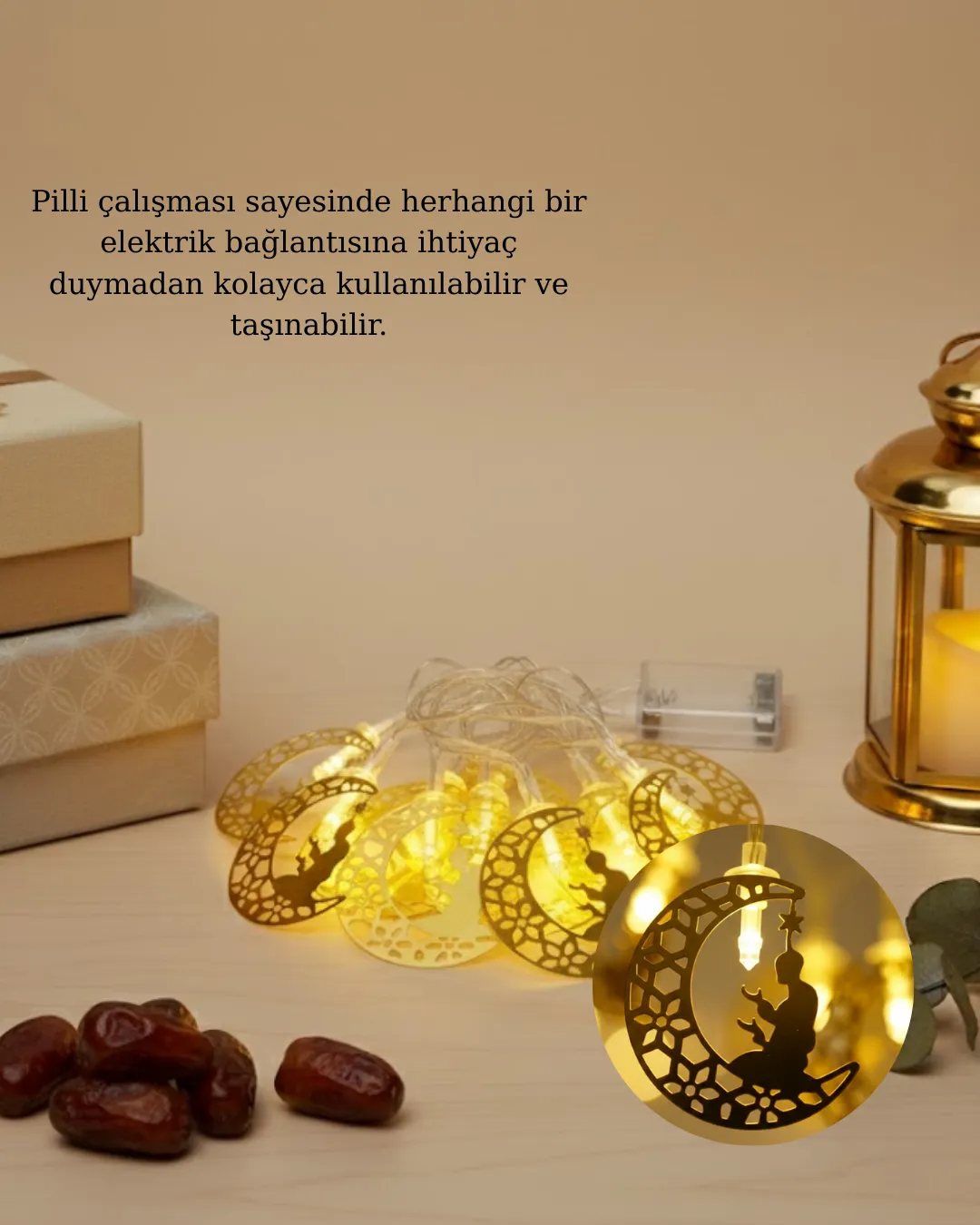 Ramazan Temalı Ay İçinde Secde Eden Adam LED Peri Işığı