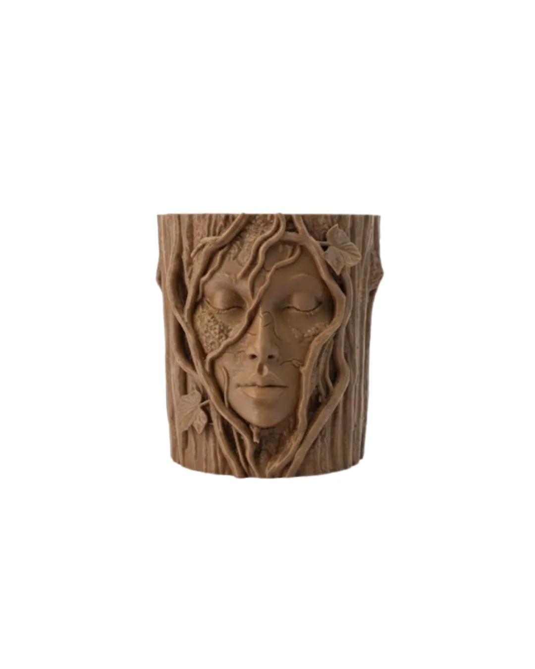 3D Doğal Ahşap Görünümlü Yüz Detaylı Dekoratif Vazo Sanat Tasarım