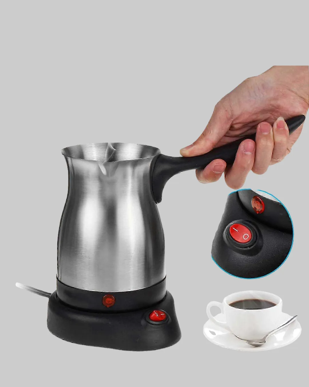 Elektrikli Türk Kahvesi Cezvesi 800W Kablosuz Döner Tabanlı