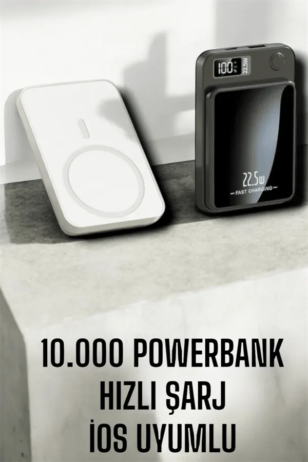 22.5W Magsafe Kablosuz Şarjlı Powerbank Dijital Ekran ve Hızlı Şarj